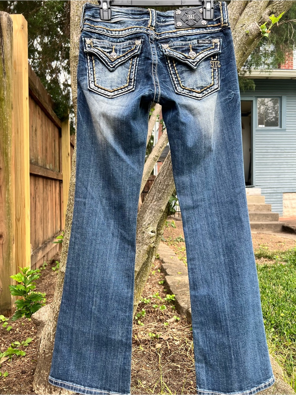 NWOT Miss Me Signature Boot Jeans Y2k Cowgirl Superlow Rise Snap Pocket Bling 27